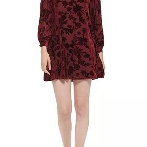 Calvin Klein Burnout Velvet Balloon-Sleeve Trapeze Dress NWT